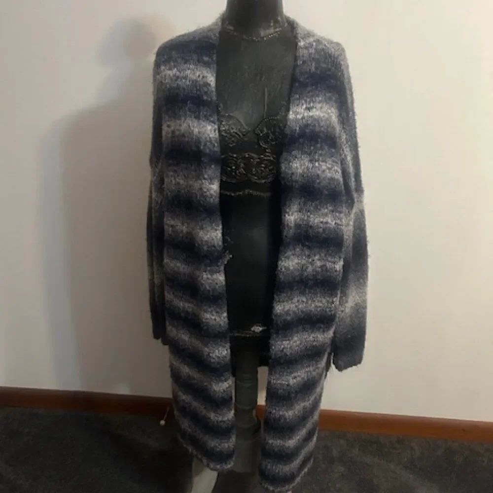 Sonoma Blue/Gray stripe Fuzzy open cardigan, size XL